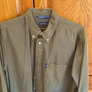 Mens Nautical olive green long sleeve button dow shirt. XL